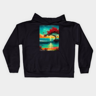 Natural floral beach in sunset landscape Kids Hoodie